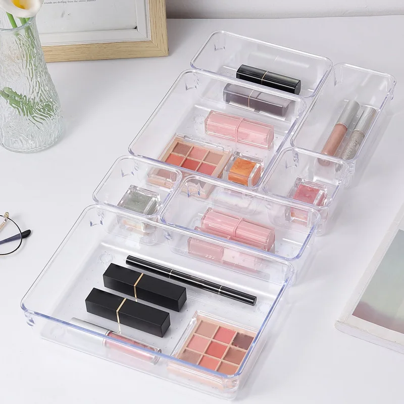 7PCS/Set Desk Drawer Organizers Set Plastic Bathroom Storage Makeup Organizer Clear Transparent Storage Box Drawer Organizer thumbnail 2