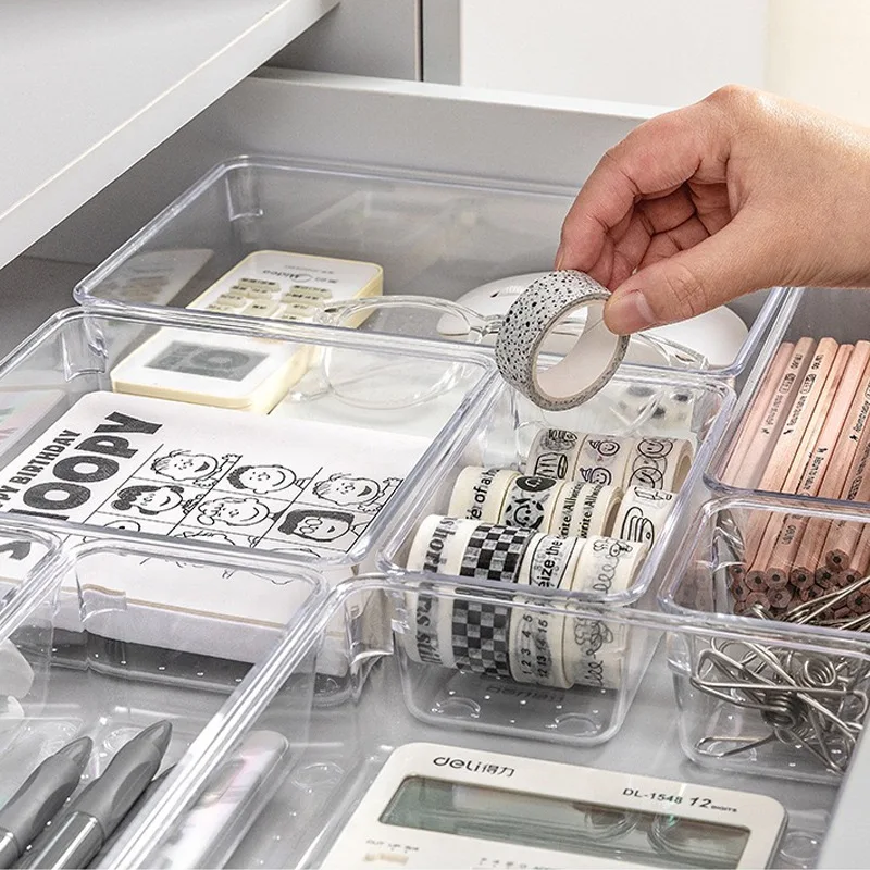 7PCS/Set Desk Drawer Organizers Set Plastic Bathroom Storage Makeup Organizer Clear Transparent Storage Box Drawer Organizer thumbnail 4
