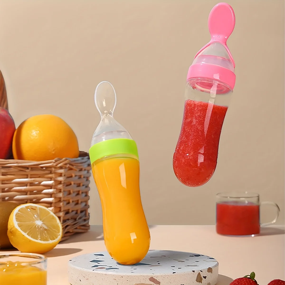 9pcs Feeding Cutlery: 1 Silicone Feeding Bottle with Spoon and Suction Cup for Rice Cereal, 2 Fruit and Feeders, 6 Nipples(SML) thumbnail 5