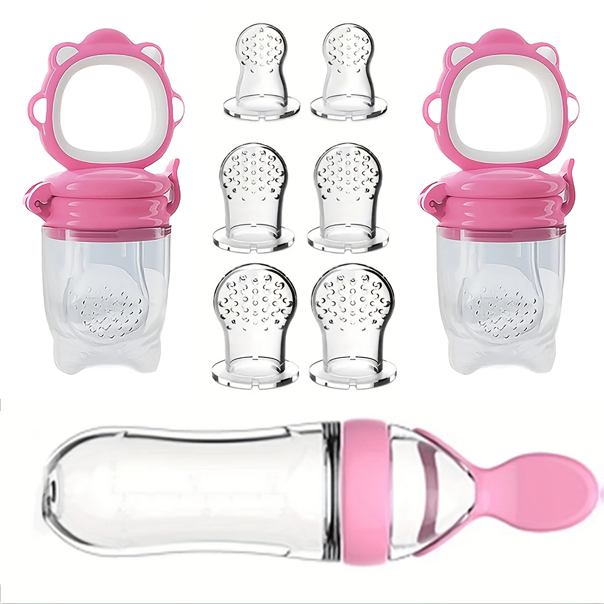 9pcs Feeding Cutlery: 1 Silicone Feeding Bottle with Spoon and Suction Cup for Rice Cereal, 2 Fruit and Feeders, 6 Nipples(SML) thumbnail 2