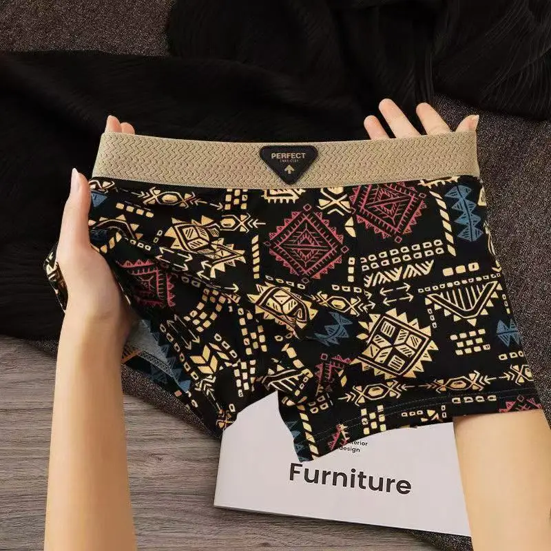 Retro Ethnic Style Men's Boxer Comfortable Briefs Vintage Print Elastic Underwear for Man Lingerie Mid Waist Shorts Underpants thumbnail 5