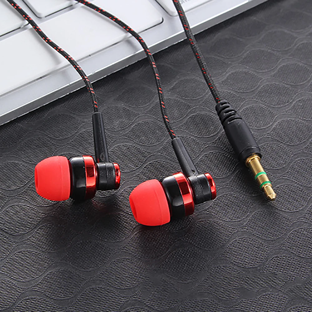 3.5mm Nylon Weave Cable Earphone Headset For Laptop Smartphone Wired Earphone Stereo In-Ear Headphones thumbnail 3
