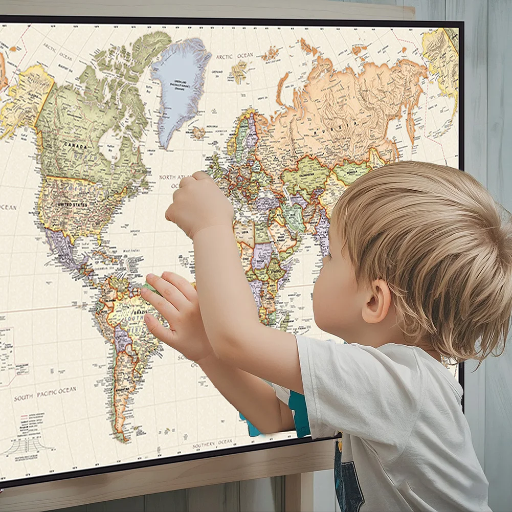 Vintage Hanging Poster World Map In English Non-woven Canvas Painting Office Home Wall Decoration School Supplies 150x100cm thumbnail 2
