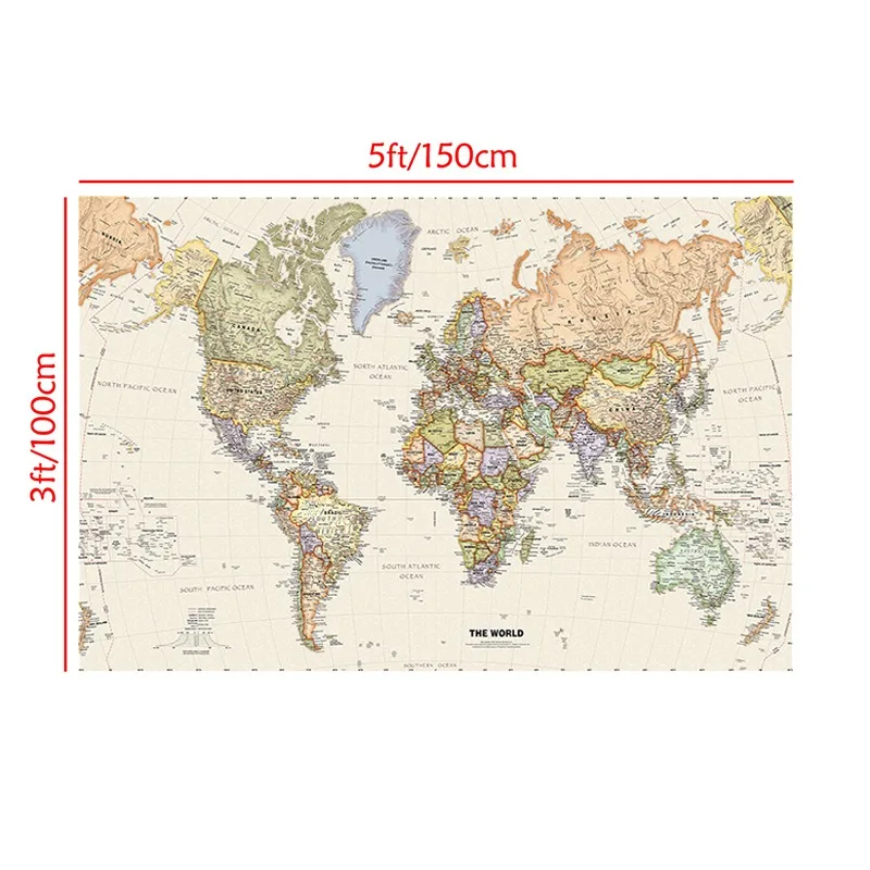 Vintage Hanging Poster World Map In English Non-woven Canvas Painting Office Home Wall Decoration School Supplies 150x100cm thumbnail 4