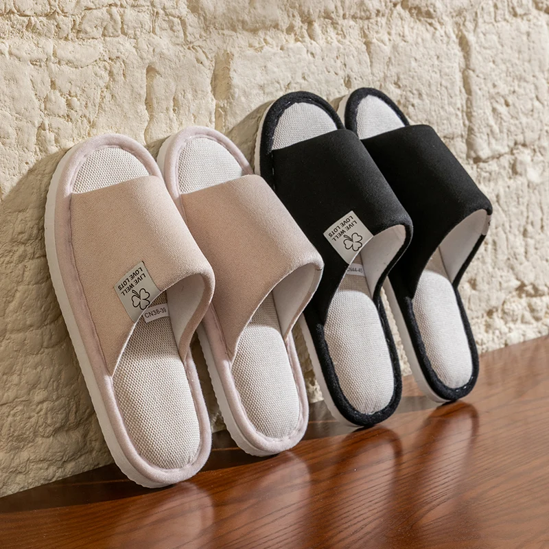 Linen Ladies Open Toe Slippers Breathable Non-stinky Feet Home Wooden Floor Non-slip Comfortable Soft Bottom Indoor
