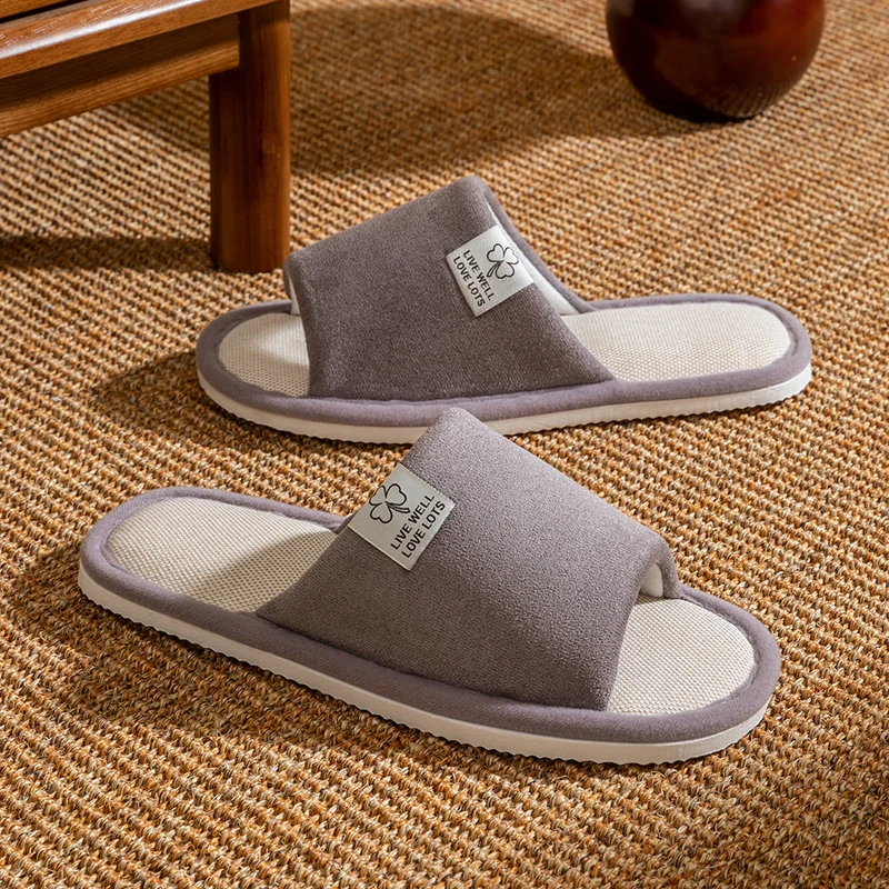 Linen Ladies Open Toe Slippers Breathable Non-stinky Feet Home Wooden Floor Non-slip Comfortable Soft Bottom Indoor thumbnail 4