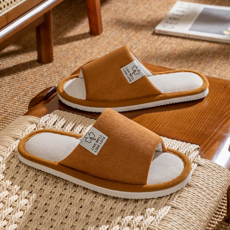 Linen Ladies Open Toe Slippers Breathable Non-stinky Feet Home Wooden Floor Non-slip Comfortable Soft Bottom Indoor thumbnail 2