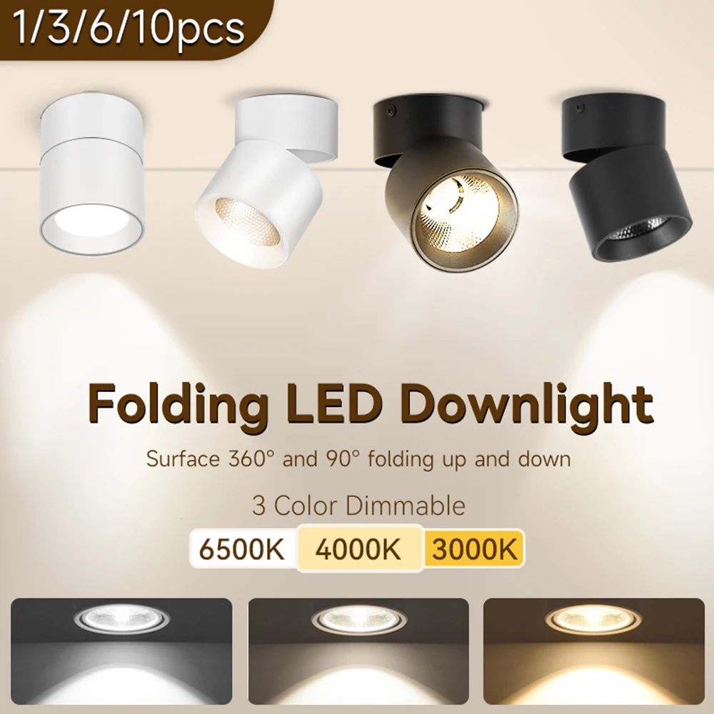 LED Spotlights 3 Color Change Room Decor Lamp Foldable Downlight 220v Home Ceiling Lamp for Kitchen Bedroom Living Room Led Spot thumbnail 6