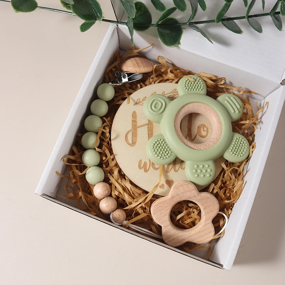 Baby gift set teething toy gift box pacifier chain dummy clip infant essentials flower memory milestone props newborn soothing thumbnail 2