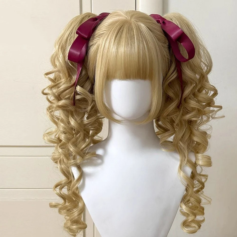 Synthetic Princess Cut Double ponytail Lolita Wig with Bangs Girl Ombre Blonde brown White gray Cosplay Halloween Harajuku wig thumbnail 2