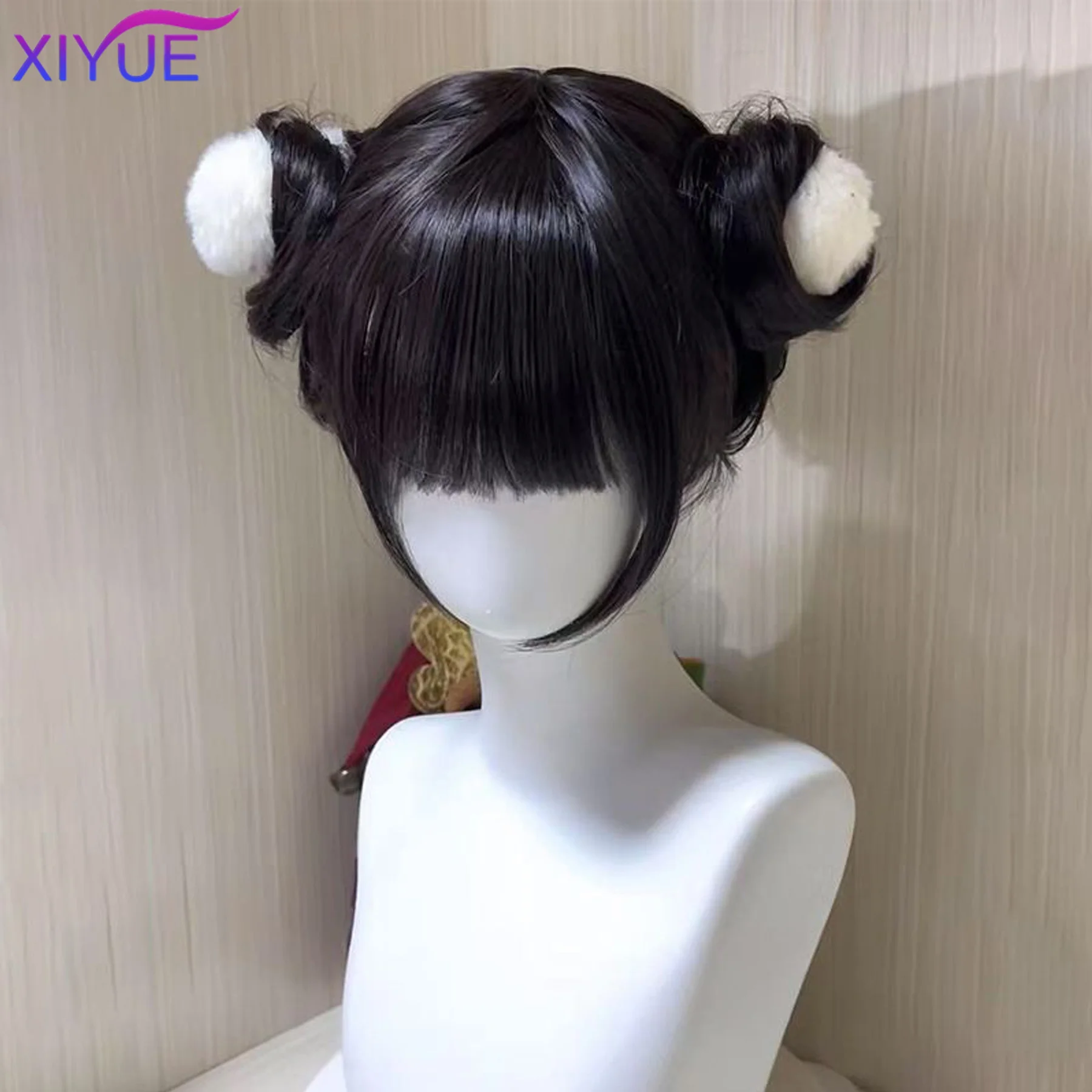short Curly Twin Ponytails Synthetic Wig Bangs Cosplay Lolita Party Chic Girls Princess Brown Black Short Heat Resistant Hair thumbnail 5