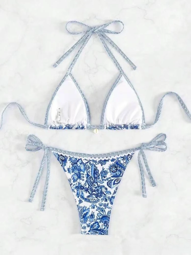 2025 Halter String Triangle Two Piece Bikini Women Swimwear Female Swimsuit Bathers Bathing Swimming Suit Beachwear Summer thumbnail 2
