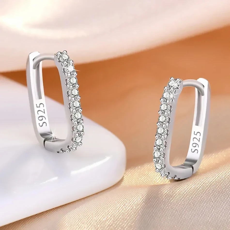 High-quality 925 Sterling Silver Crystal Fashion Circle Hoop Earrings for Woman Wedding Party Gift Street Versatile Jewelry thumbnail 5