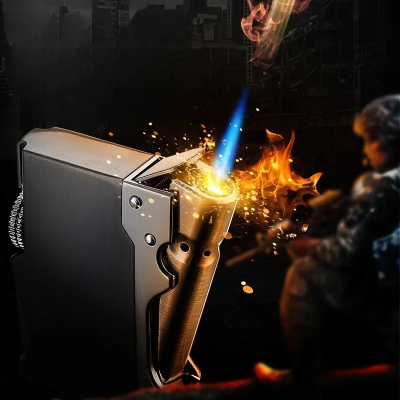 FOCUS Metal Windproof Lighter Turbo Butane Torch Portable Outdoor Lighter Kitchen BBQ Lighter Cigar Accessories Men's Gift thumbnail 2