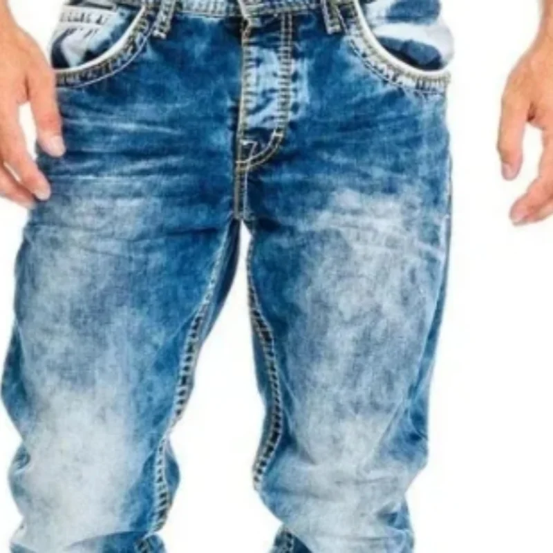 New 2025 men's jeans straight leg elastic slim fit jeans men's long pants men's casual pants denim pants loose jeans thumbnail 2