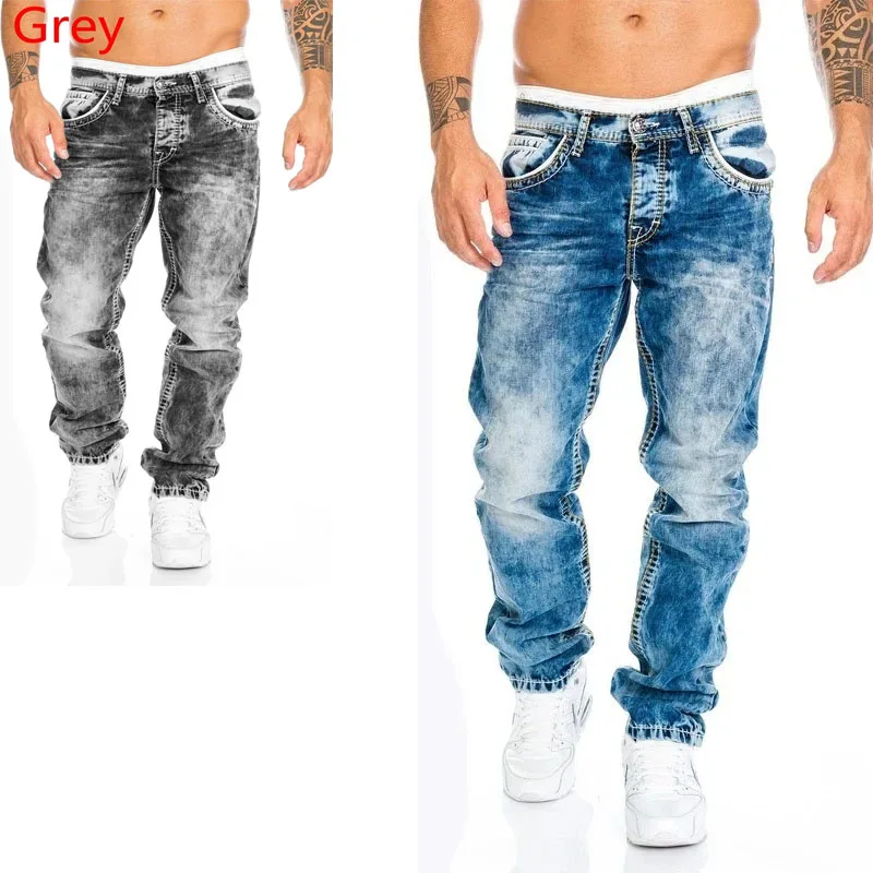 New 2025 men's jeans straight leg elastic slim fit jeans men's long pants men's casual pants denim pants loose jeans thumbnail 4
