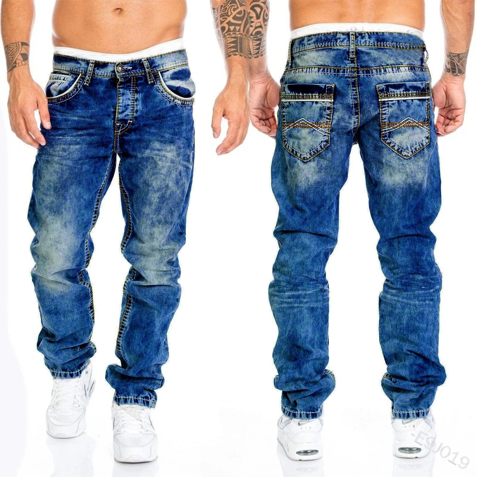 New 2025 men's jeans straight leg elastic slim fit jeans men's long pants men's casual pants denim pants loose jeans thumbnail 6