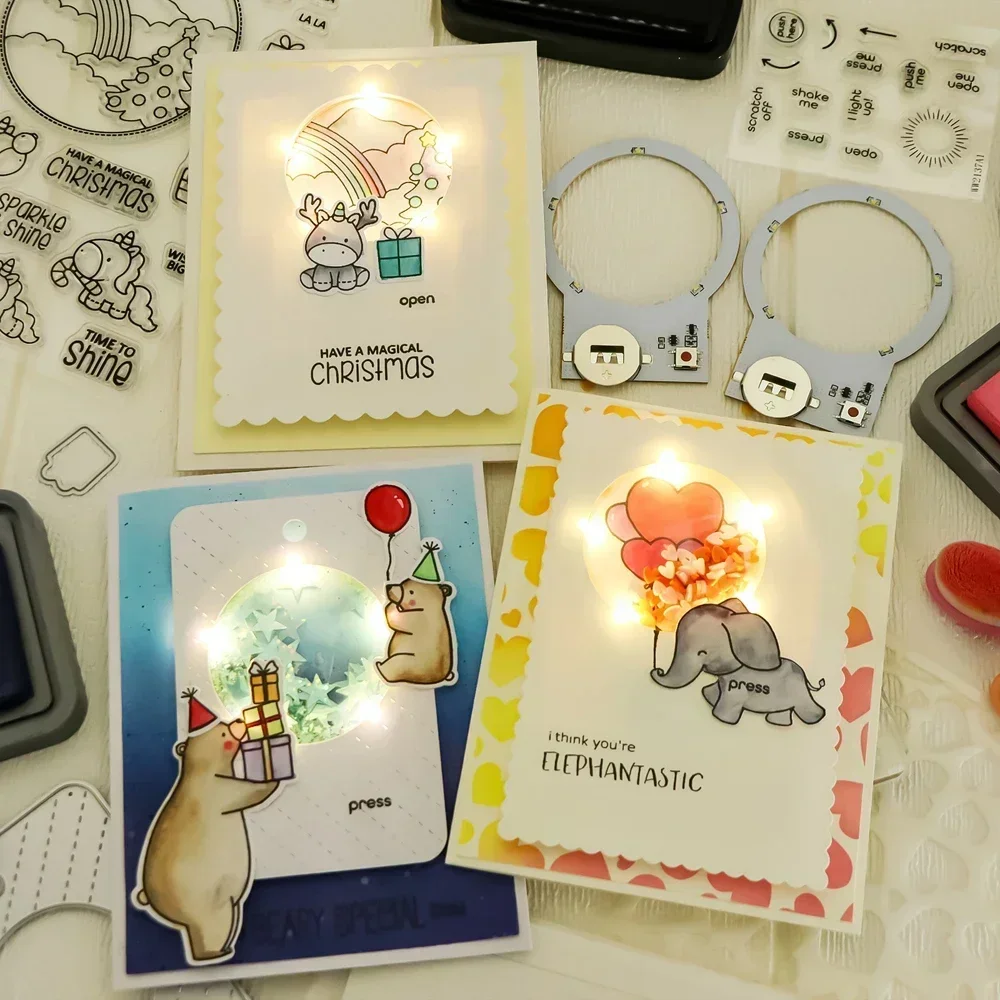 2-4pcs/set Self-Adhesive Light-Up Units with Warm White LEDs Halo Lights Kit for Making DIY Light-Up Cards Craft Without Battery
