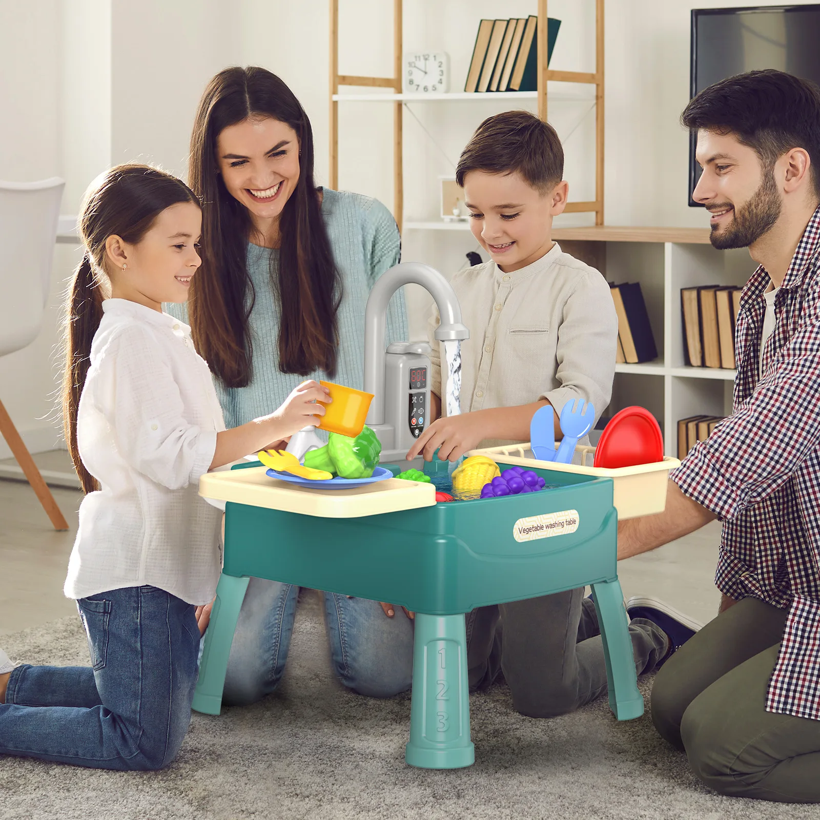 Play Sink with Running Water Kitchen Sink Toys with Electric Faucet Water Table Floating Pool Dishwasher Set for Toddler Girl thumbnail 3