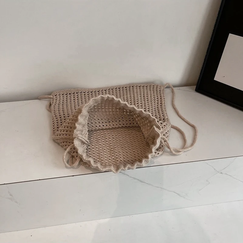 Fashion Backpack Women Hollow Woven Flower Shoulder Bags Large Capacity Crochet Bag Knitting Handbags Female Shopping Tote thumbnail 6