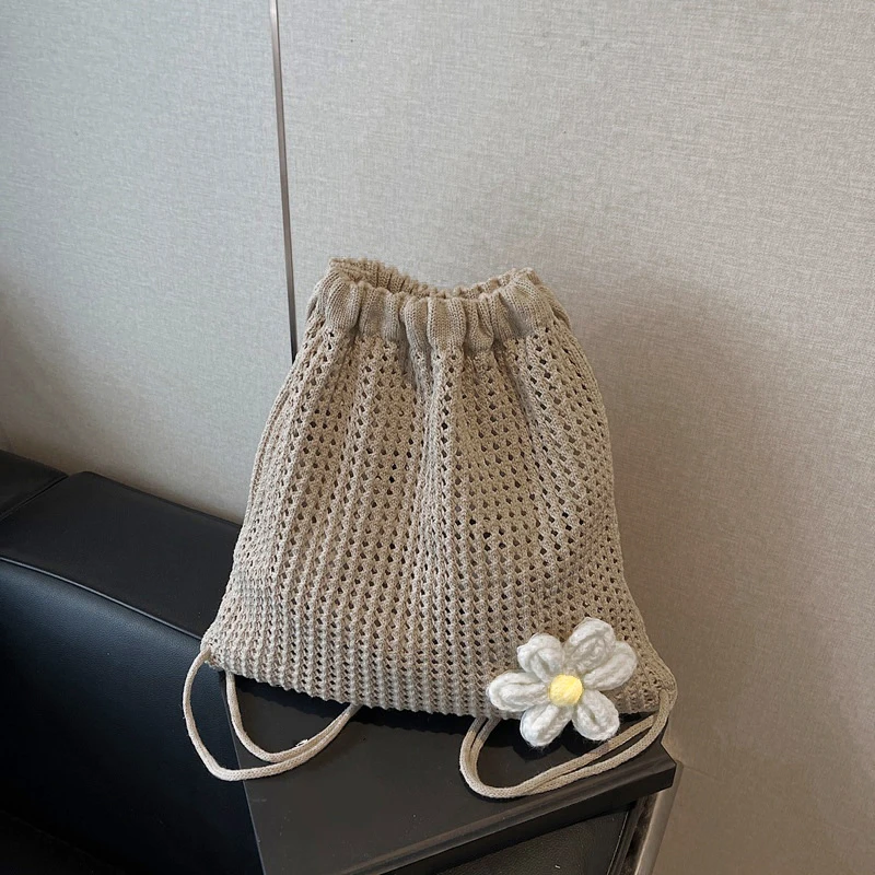 Fashion Backpack Women Hollow Woven Flower Shoulder Bags Large Capacity Crochet Bag Knitting Handbags Female Shopping Tote thumbnail 5