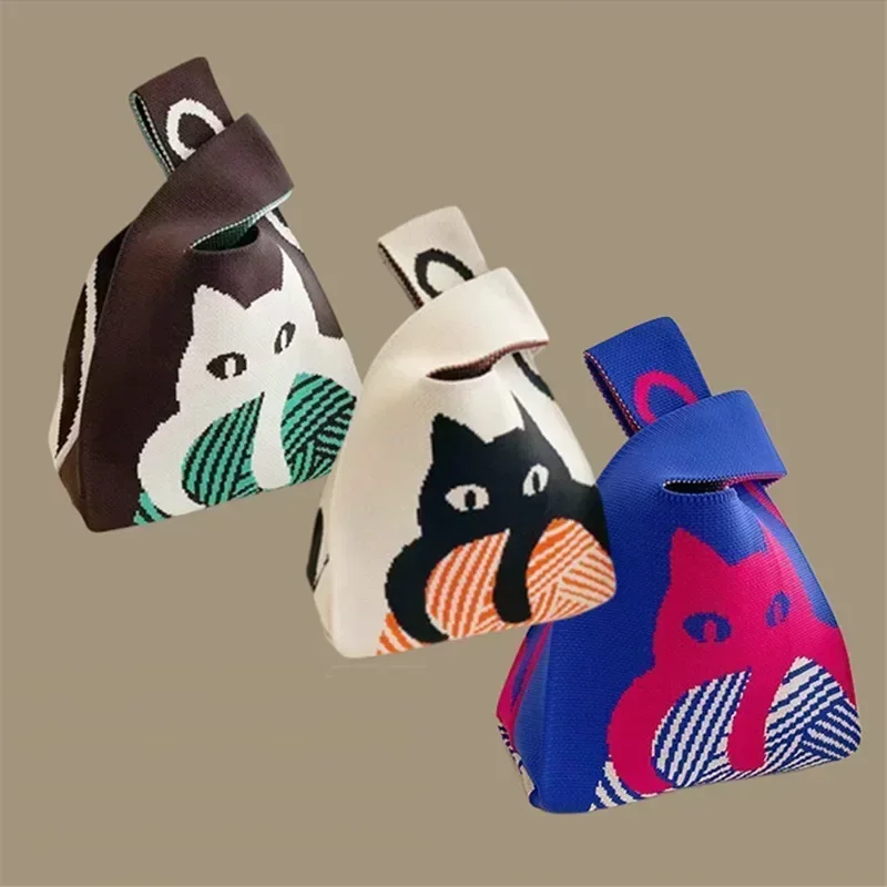 Women Handmade Knitting Small Handbag Casual Wrist Bag Versatile Stylish Shopper Mini Tote Bag Student Reusable Shoulder Bag thumbnail 2