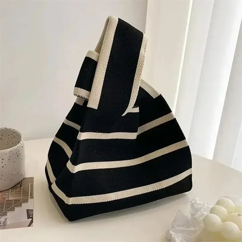 Women Handmade Knitting Small Handbag Casual Wrist Bag Versatile Stylish Shopper Mini Tote Bag Student Reusable Shoulder Bag thumbnail 3