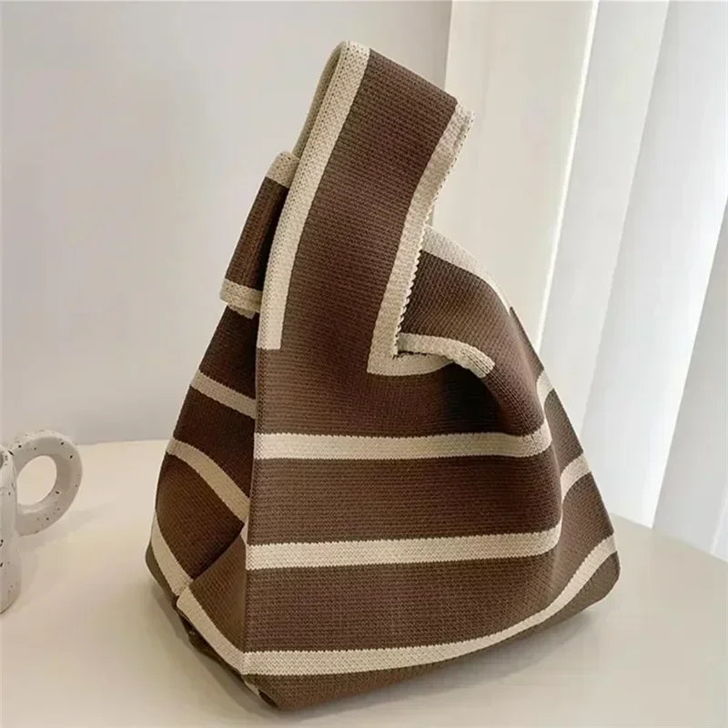 Women Handmade Knitting Small Handbag Casual Wrist Bag Versatile Stylish Shopper Mini Tote Bag Student Reusable Shoulder Bag thumbnail 4
