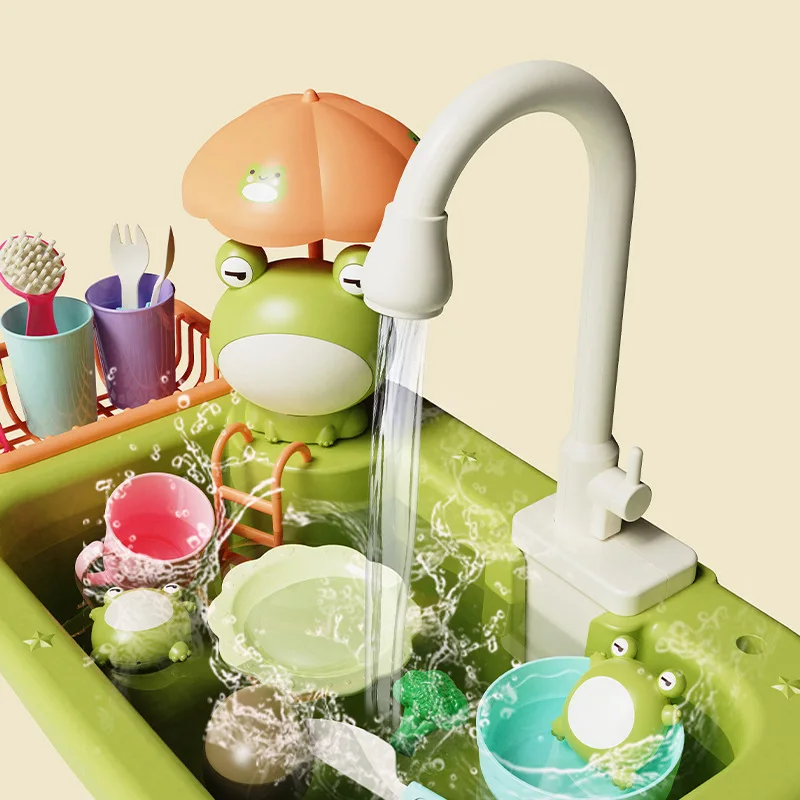 Kids Kitchen Sink Toys Electric Dishwasher Playing Toy With Running Water Pretend Play Food Fishing Toy Role Playing Girls Gift thumbnail 4