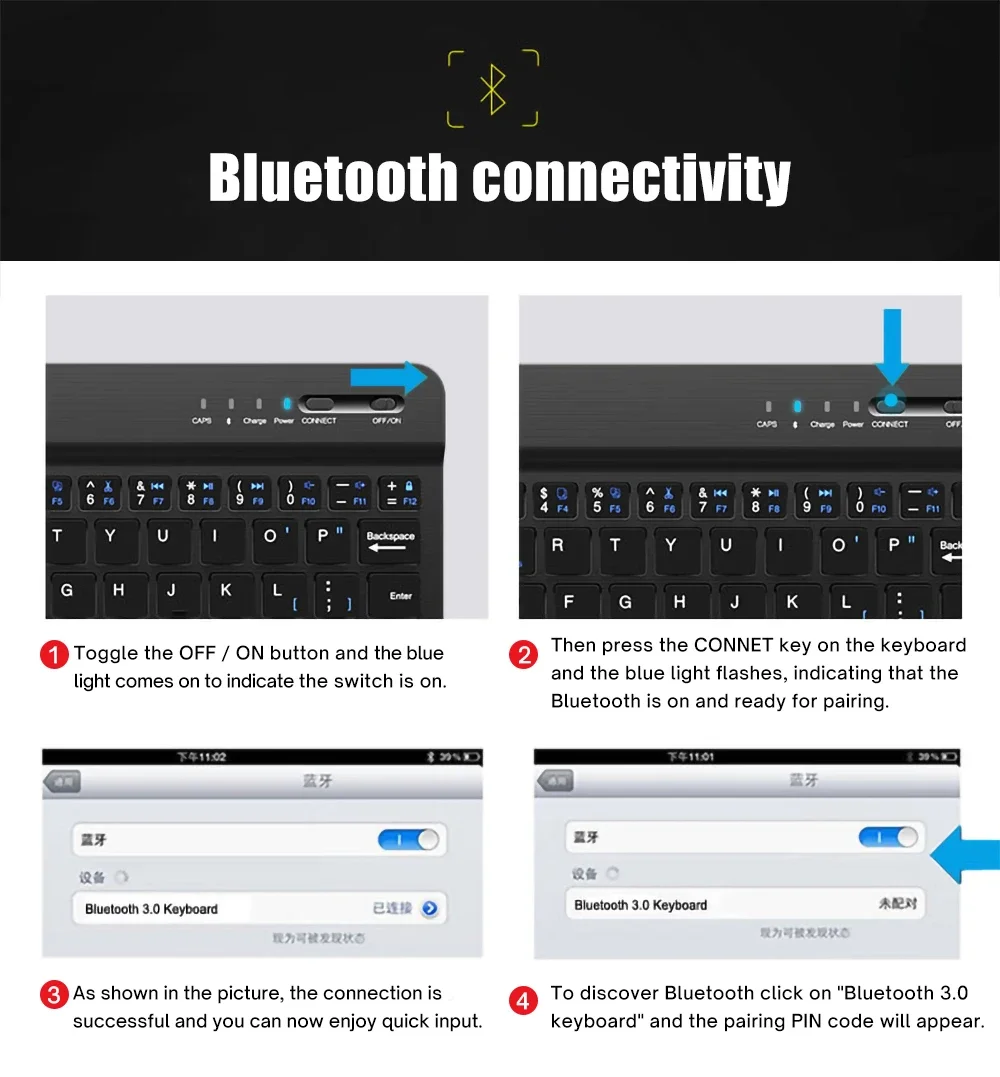 Tablet Wireless 10inch Keyboard For iOS Android Windows For iPad Huawei Samsung Teclado Bluetooth-compatible Keyboard and Mouse thumbnail 5
