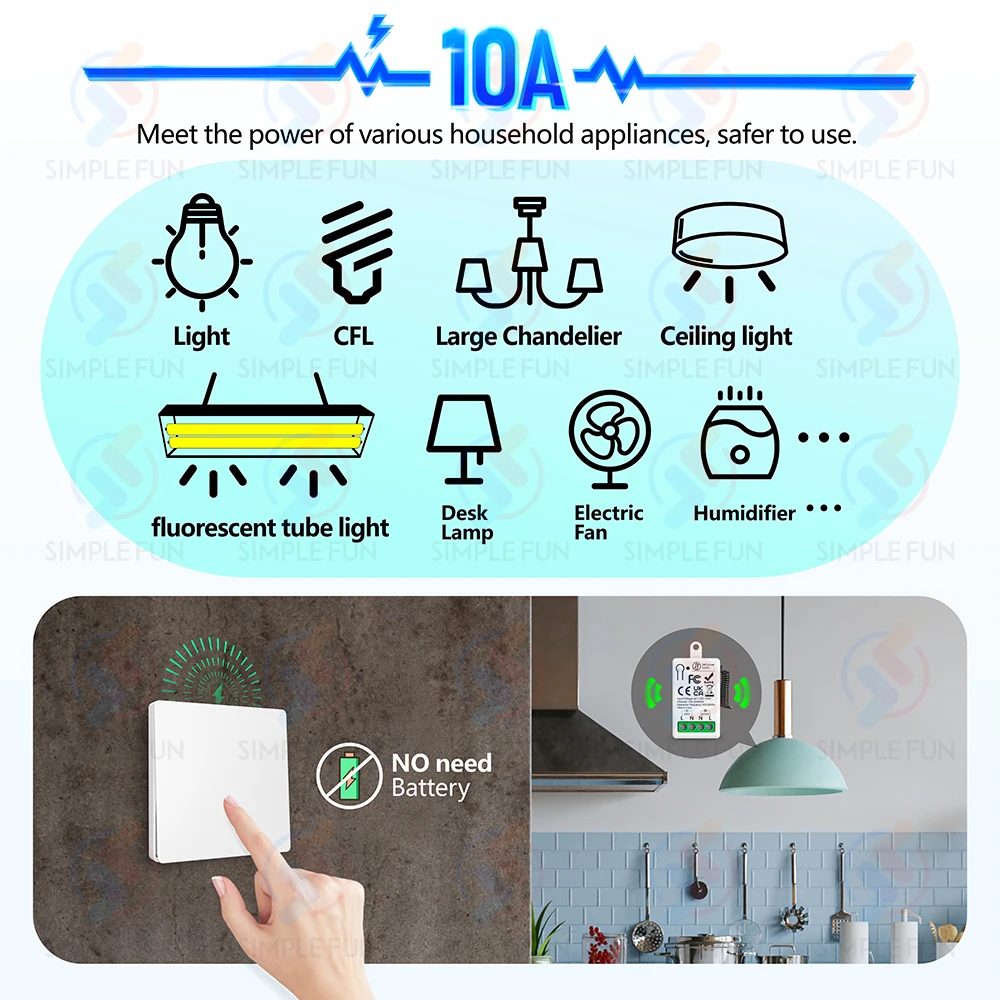 Mini RF Smart Light Switch 110V 220V 230V Self Power Wireless Wall Switch No Battery Support Power Restoration Status Setting thumbnail 3