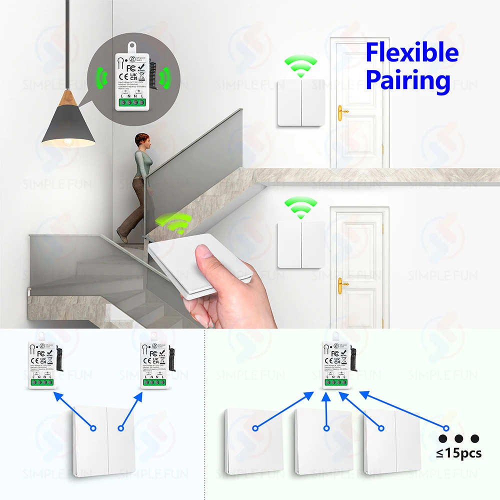 Mini RF Smart Light Switch 110V 220V 230V Self Power Wireless Wall Switch No Battery Support Power Restoration Status Setting thumbnail 5