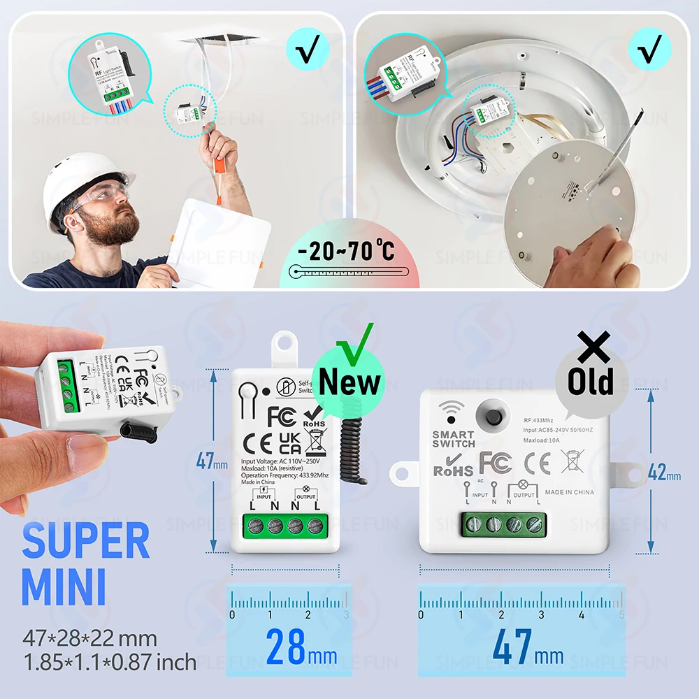 Mini RF Smart Light Switch 110V 220V 230V Self Power Wireless Wall Switch No Battery Support Power Restoration Status Setting thumbnail 2