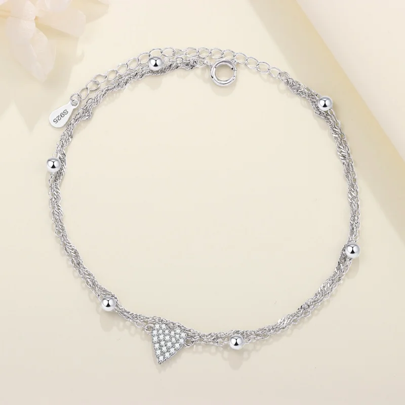 MISEFF 925 Sterling Silver Shine Double Layer Chain Anklet Shiny Starlight Heart Zircon Leg Bracelets Jewelry Accessories Gifts thumbnail 4