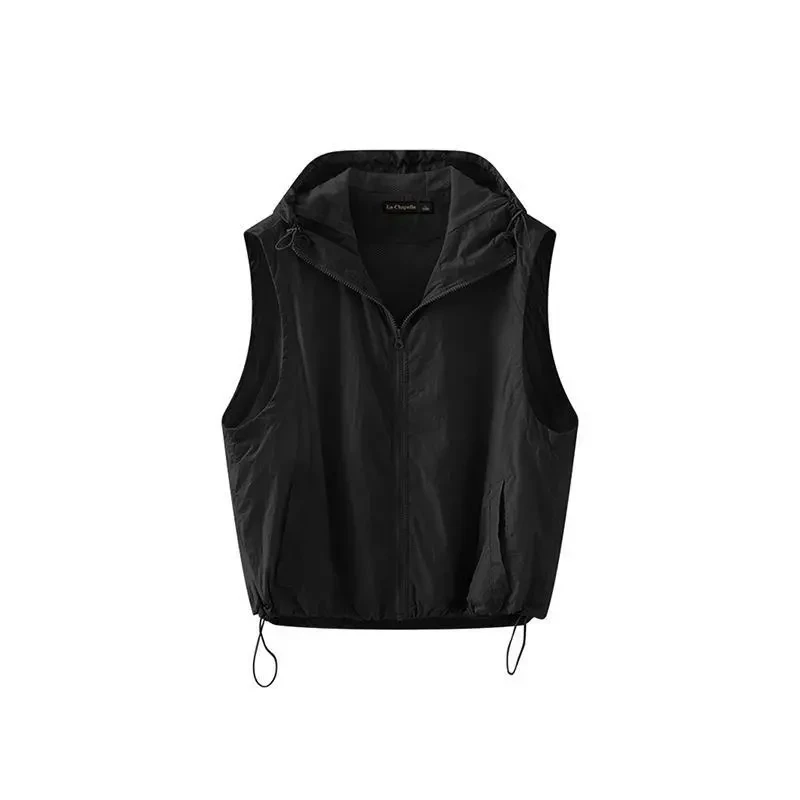 Summer Hooded Sleeveless Breathable Jacket Vest 2025 Women's Loose Sports Vest Jacket Zipper Sun Protection Casual Cardigan Top thumbnail 3