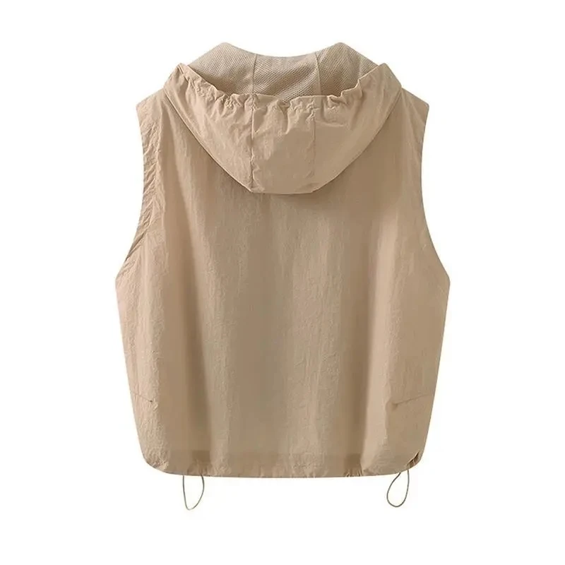 Summer Hooded Sleeveless Breathable Jacket Vest 2025 Women's Loose Sports Vest Jacket Zipper Sun Protection Casual Cardigan Top thumbnail 6