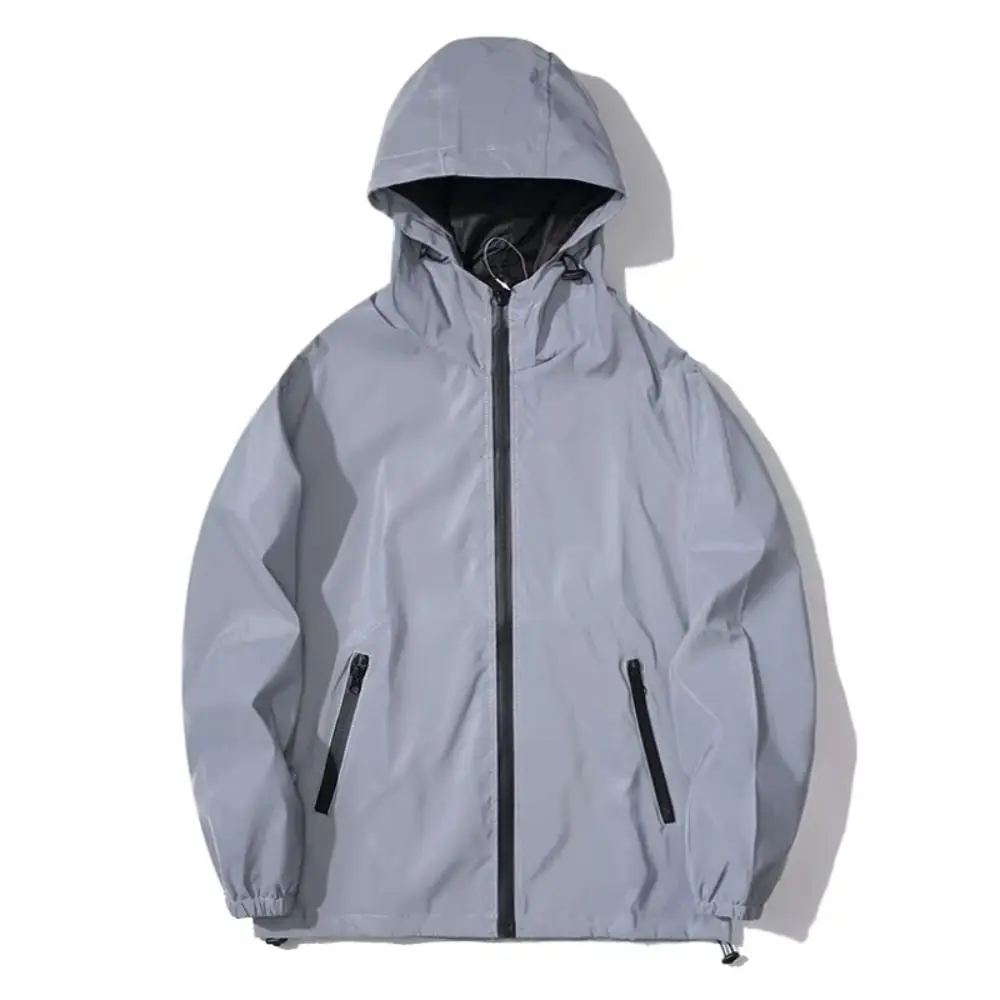 Windproof Reflective Jackets Waterproof High Street Hooded Jacket Stylish Spring/Autumn Reflective Windbreaker Fashion thumbnail 3