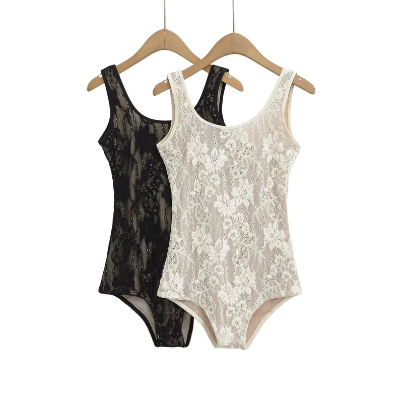 Women's Tank Double Layer Lace Bodysuit With Low Back Detail thumbnail 6