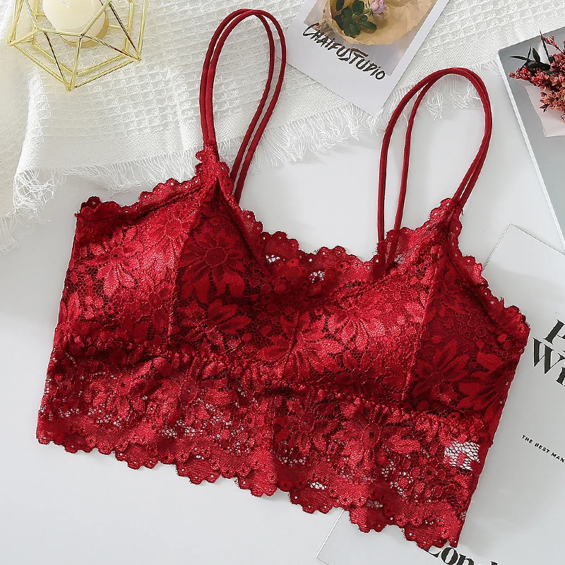 3PCS Women's Lace Bras Top Comfortable Bralette Solid Color Sexy Underwear Vest Female Hollow Out Wireless Lingerie Seamless Bra thumbnail 4