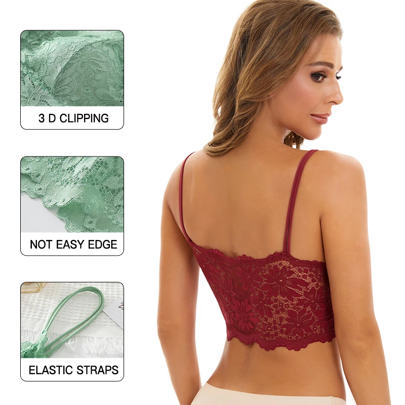 3PCS Women's Lace Bras Top Comfortable Bralette Solid Color Sexy Underwear Vest Female Hollow Out Wireless Lingerie Seamless Bra thumbnail 3