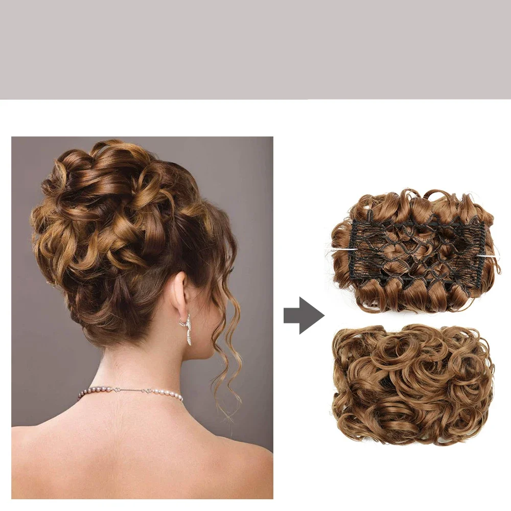 Synthetic Hair Bun Brown Blonde Curly Chignon Messy Bun Comb Clip In Hair Extension Updos Hairpieces For Women thumbnail 4