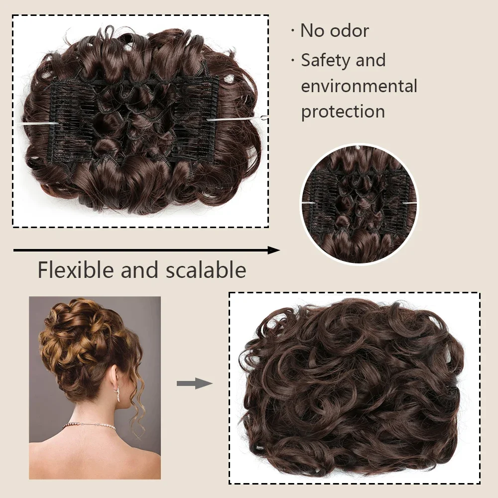 Synthetic Hair Bun Brown Blonde Curly Chignon Messy Bun Comb Clip In Hair Extension Updos Hairpieces For Women thumbnail 3