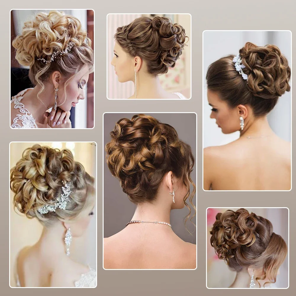 Synthetic Hair Bun Brown Blonde Curly Chignon Messy Bun Comb Clip In Hair Extension Updos Hairpieces For Women thumbnail 5