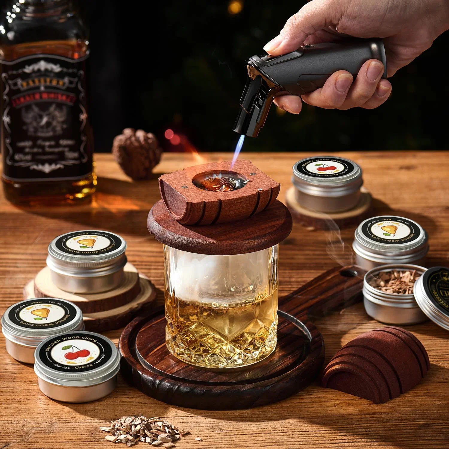 Whiskey Smoker Kit with Wood Chips-6 Flavors Old Fashioned Drink Smoker Infuser for Cocktails Birthday Bourbon for Gifts thumbnail 4