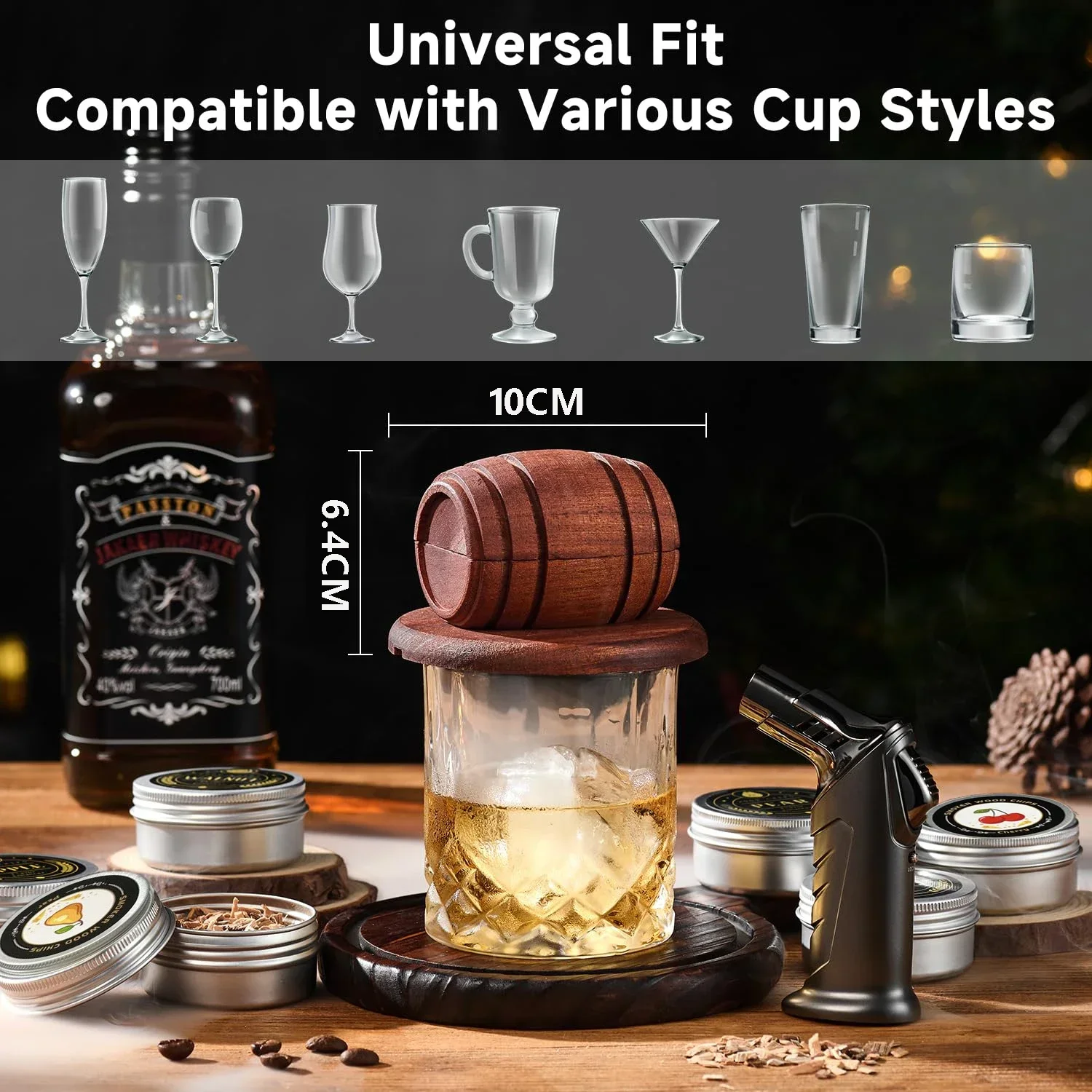 Whiskey Smoker Kit with Wood Chips-6 Flavors Old Fashioned Drink Smoker Infuser for Cocktails Birthday Bourbon for Gifts thumbnail 2