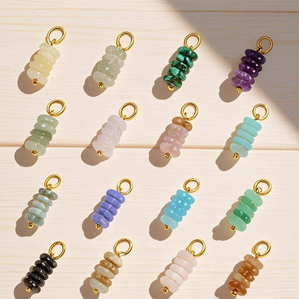 Muti color Natural Stone Beads Smooth Pendant Gold Plated Crystal Charm Pendant Accessories for DIY Necklace Jewelry Bracelet