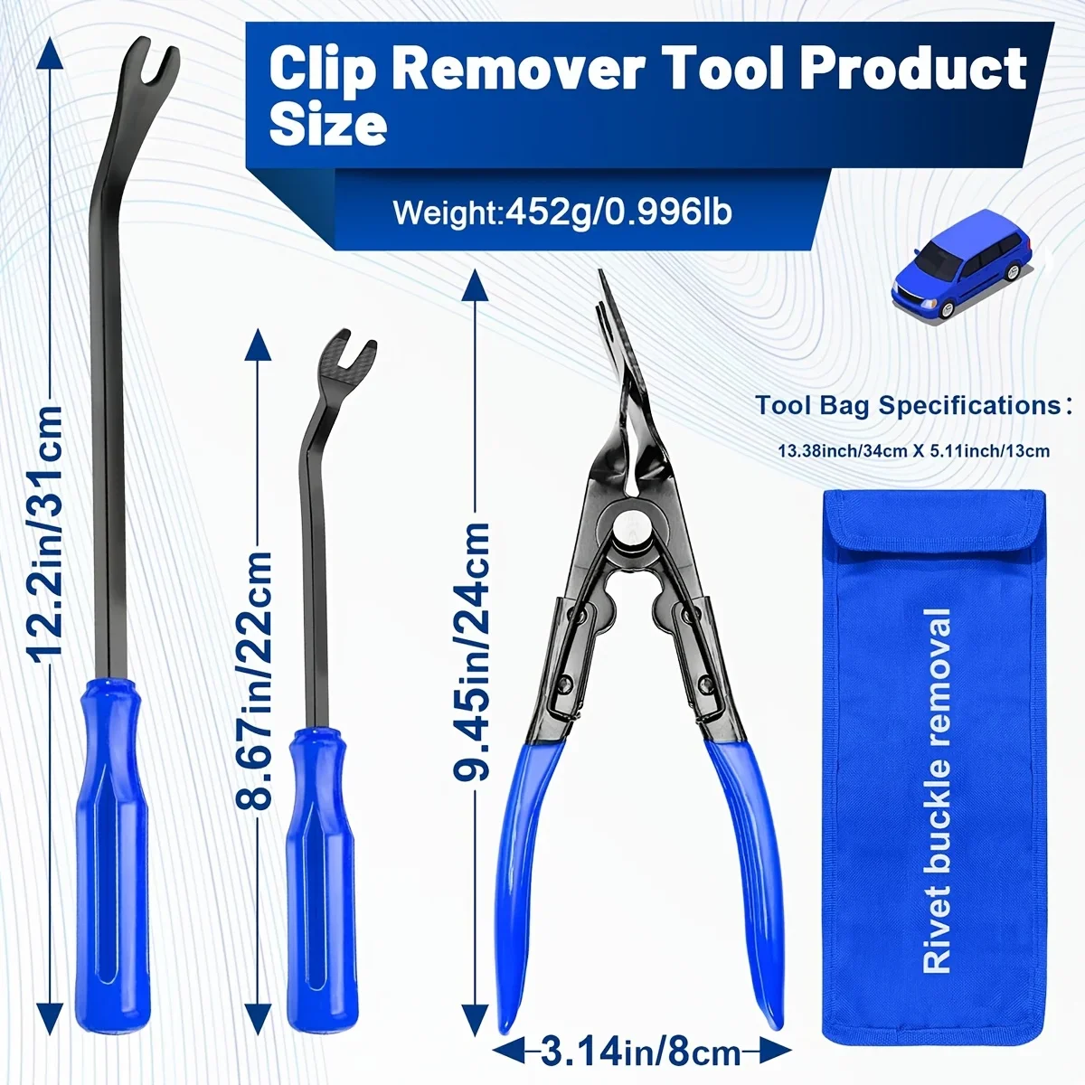4Pcs Auto Clip Pliers Set and Fastener Remover, Car Trim Rivet Removal Pry Tool Repair Kit with Storage Bag for Automotive Door. thumbnail 3
