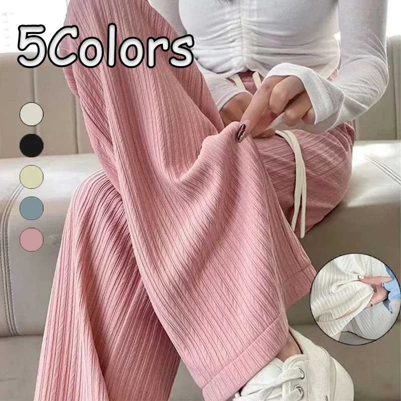 2025 Spring Summer Ice Silk Wide Leg Pants for Women Korean Thin Chiffon High Waist Saggy Loose Straight Casual Fashion Trousers thumbnail 3