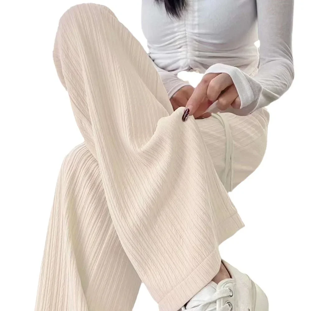 2025 Spring Summer Ice Silk Wide Leg Pants for Women Korean Thin Chiffon High Waist Saggy Loose Straight Casual Fashion Trousers thumbnail 4