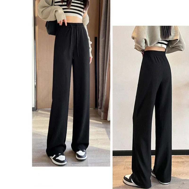 2025 Spring Summer Ice Silk Wide Leg Pants for Women Korean Thin Chiffon High Waist Saggy Loose Straight Casual Fashion Trousers thumbnail 6
